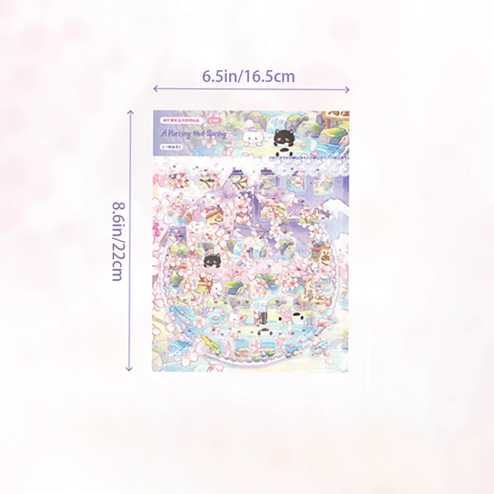 Cute Cat Cherry Blossom Rain Series Puzzle Stickers Four Theme