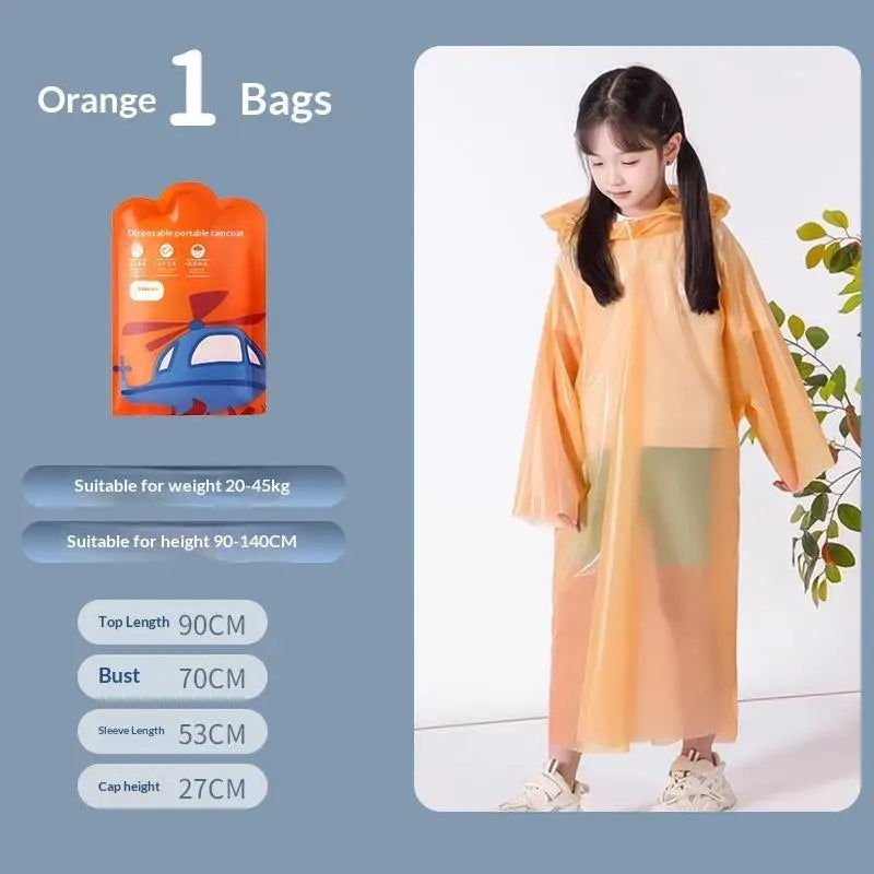 Kids Disposable Rain Poncho with Backpack Space – Long Raincoat