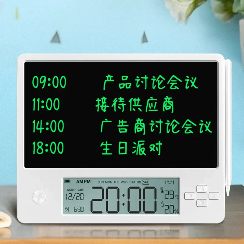 Digital Alarm Clock LCD Writing Board Calendar Temp & Humidity