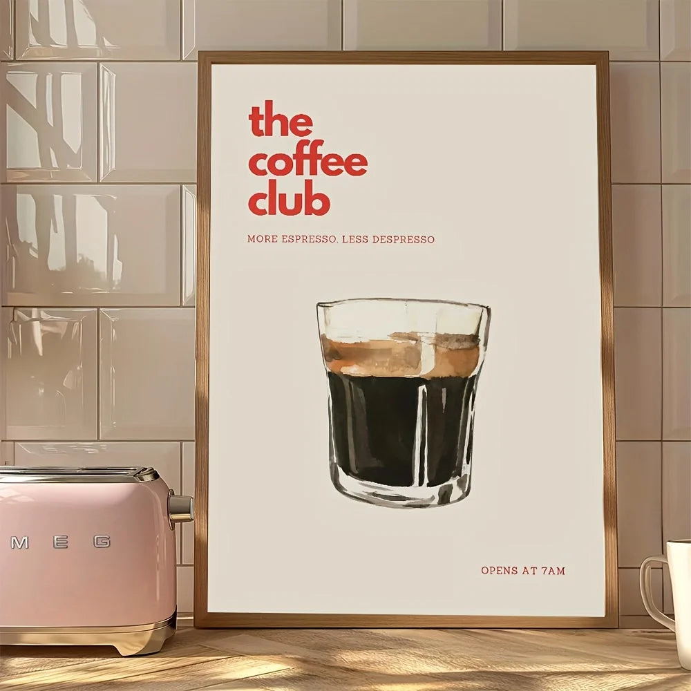 Retro Coffee Club Canvas Print Chic Food Beverage Beige Background Wall Art Posters for Modern Living Room Bedroom Home Decor Peaceful Pleasures Health and Wellness 2 20x30cm Unframed
