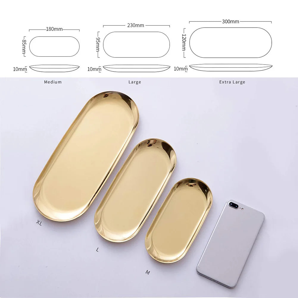 Oval Stainless Steel Tray Gold Tea Fruit Desserts Jewelry Earring