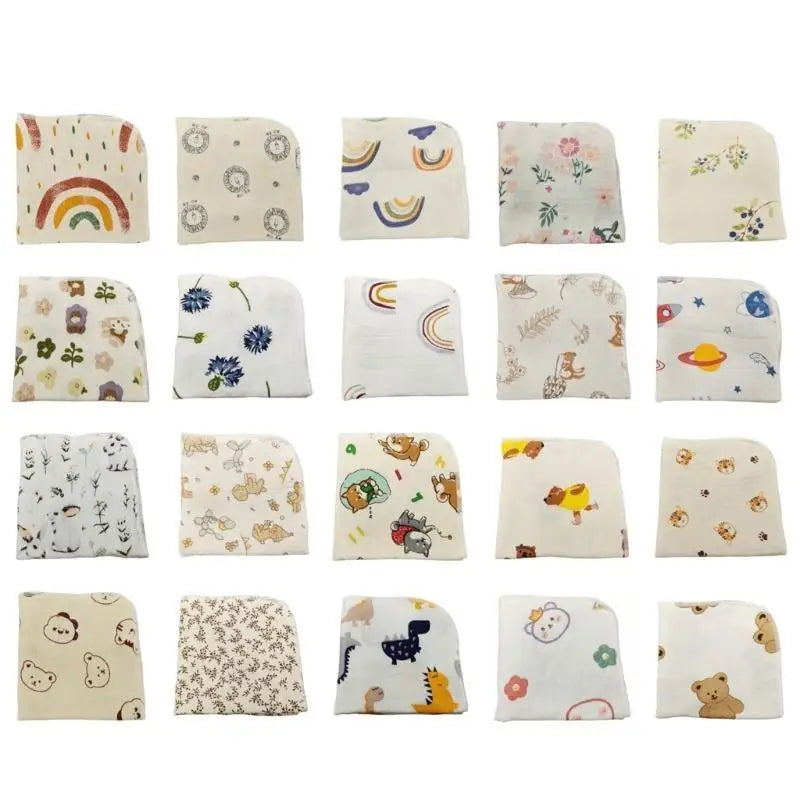 4-Layer Baby Cotton Burp Cloths | Cartoon Print Washcloths