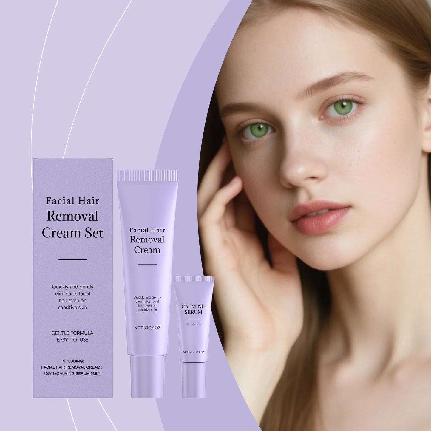 Facial Hair Removal Cream Set – Gentle & Moisturizing for Women