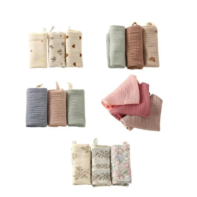 Baby Burp Cloths Set of 3 – Soft 4-Layer Cotton Square Towels