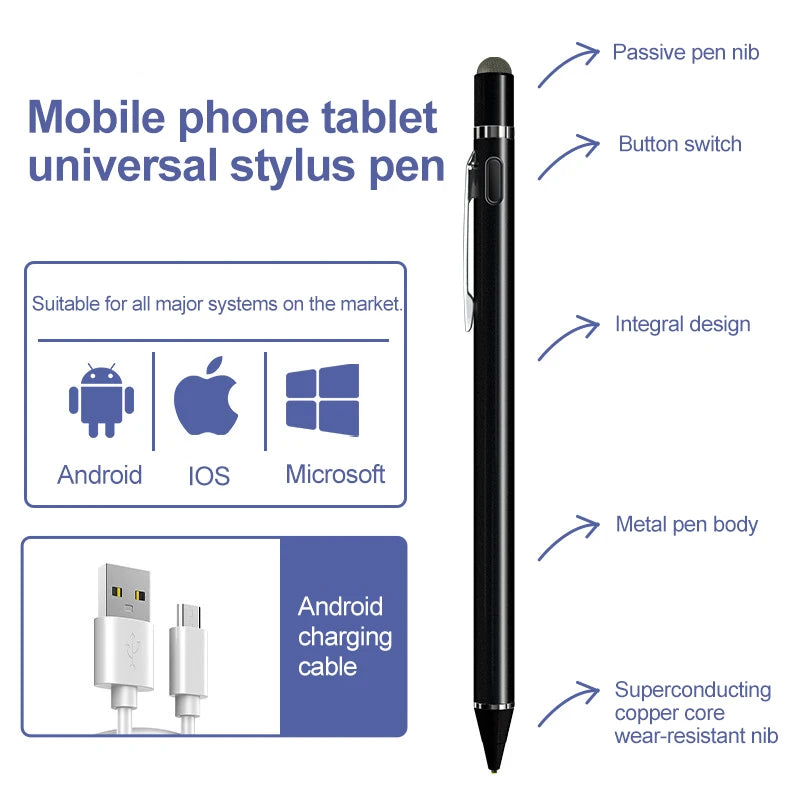 Touch Pencil For Cell Phone Accessories Stylus For android Universal Capacitive Pencil Stylus Pen For Tablet Stylus For Xiaomi Peaceful Pleasures Health and Wellness Black with clip(1)