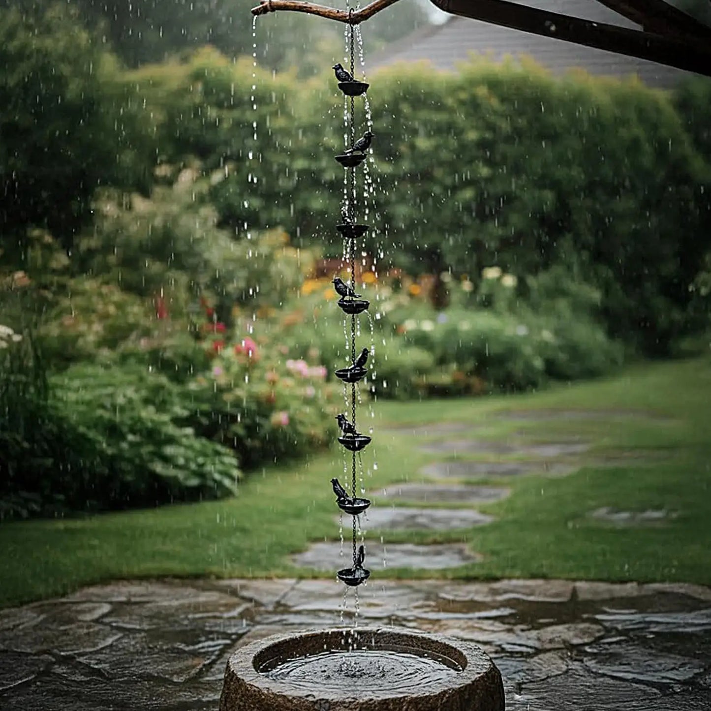 Bird Rain Chain for Gutters | Rust-Resistant Metal Outdoor Decor