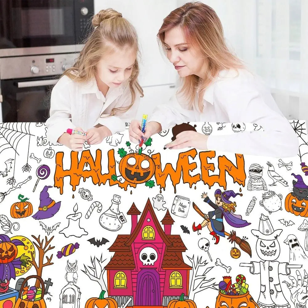 Creative Halloween Graffiti Tablecloth Handmade DIY Painting Large Coloring Posters 130x75cm Cartoon Large Paper Banner Peaceful Pleasures Health and Wellness
