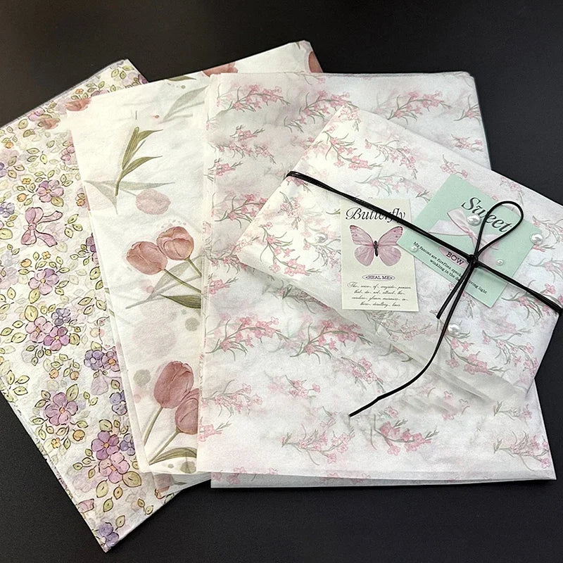 Tulip Print Tissue Paper – Floral Gift Wrapping, 10 Sheets Floral Tissue Paper Peaceful Pleasures Health and Wellness