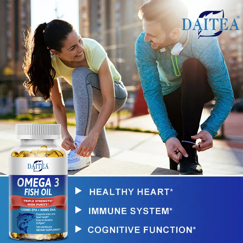 Daitea Triple Strength Omega 3 Fish Oil - Fish Oil Supplement with EPA & DHA Fatty Acids Premium Wild Caught, 30/60/120 Capsules Peaceful Pleasures Health and Wellness