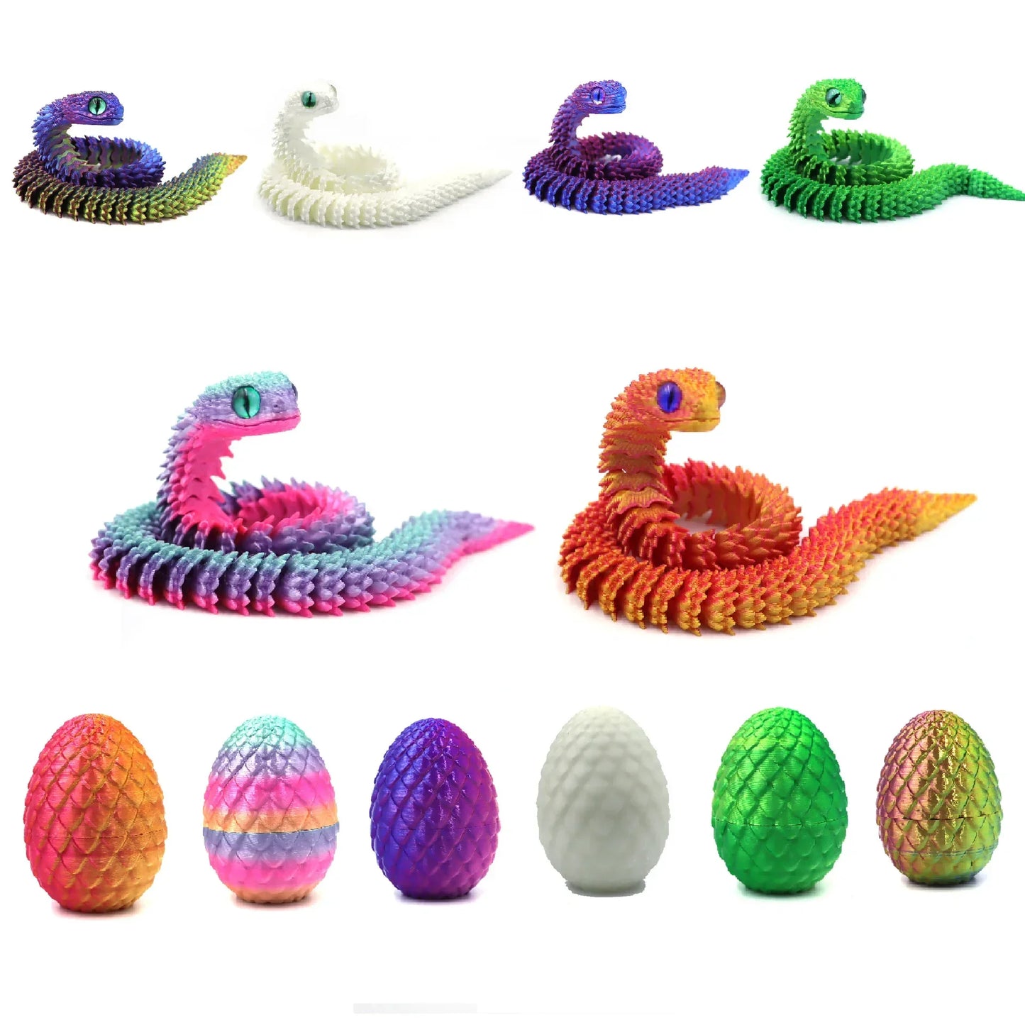 3D Printed Articulated Snake & Egg Figurine | Fidget Toy Decor
