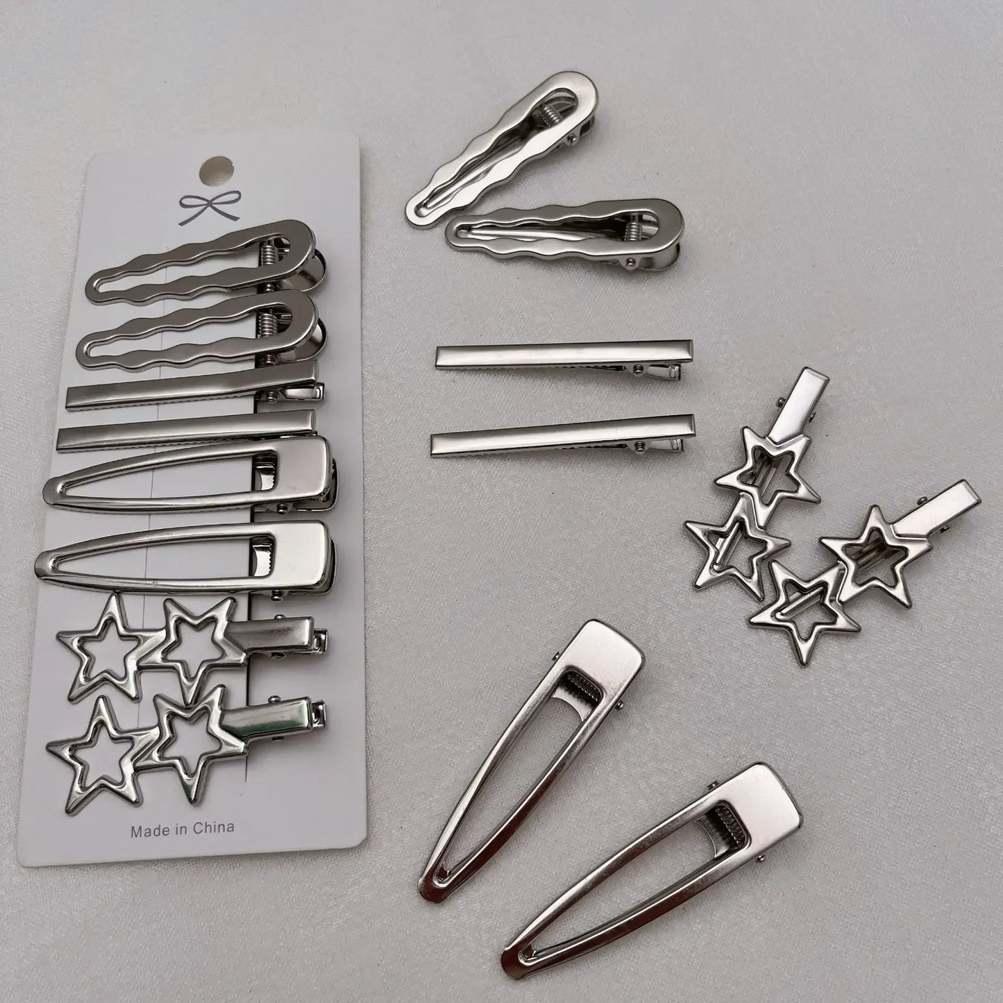 Silver Y2K Duckbill Hair Clips 8pcs – Metal Barrettes for Women