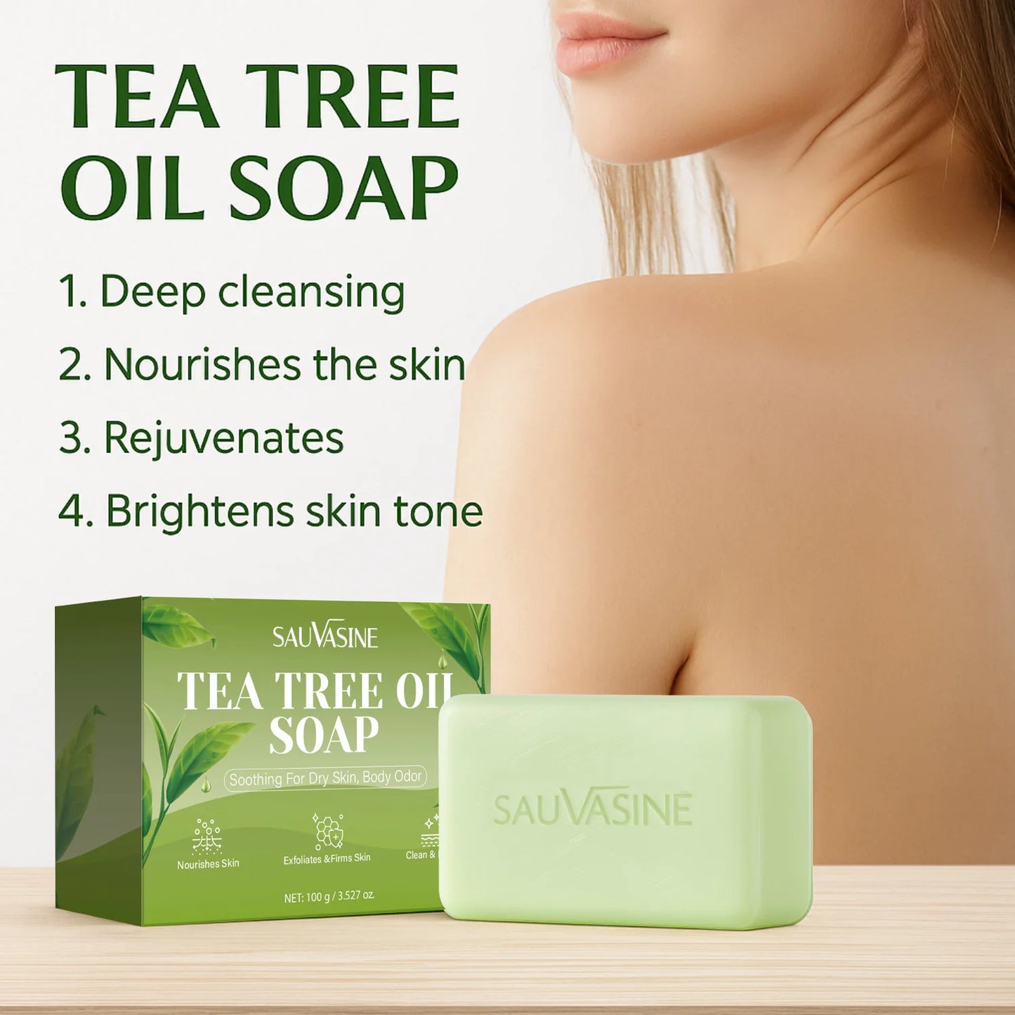 Tea Tree Oil Soap Bar for Men & Women, Deep Cleansing, Soothing for Dry Skin, Body Odor Care, Exfoliates & Firms Skin, 100g Peaceful Pleasures Health and Wellness
