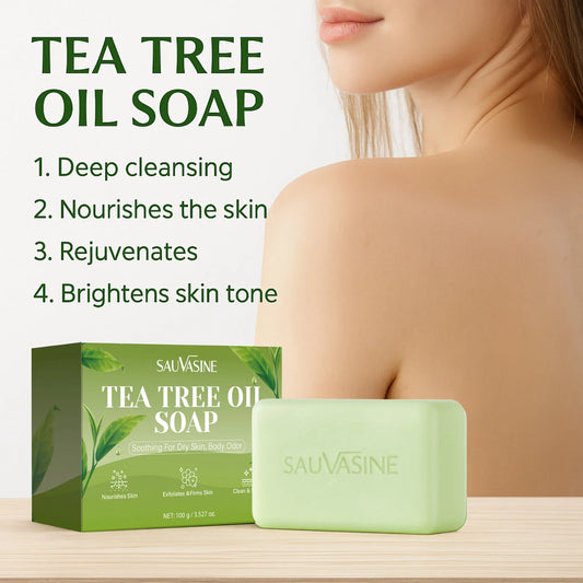 Tea Tree Oil Soap Bar for Men & Women, Deep Cleansing, Soothing for Dry Skin, Body Odor Care, Exfoliates & Firms Skin, 100g Peaceful Pleasures Health and Wellness