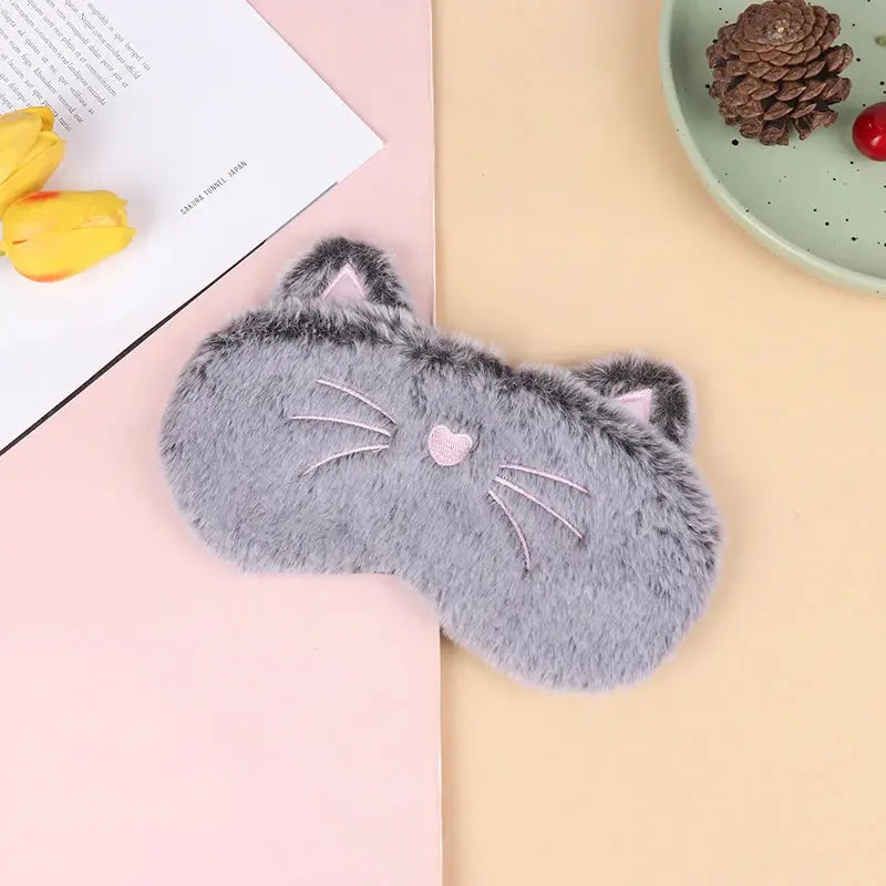 Grey Cat Eye Mask for Sleep and Travel Comfort Peaceful Pleasures Health and Wellness cat
