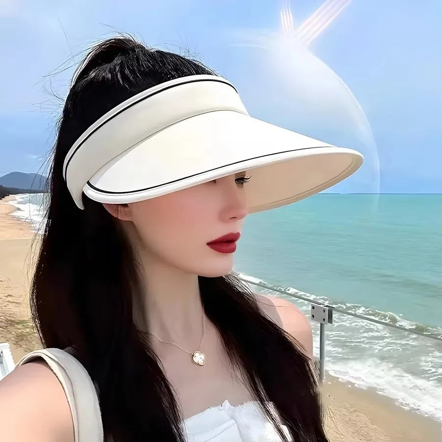 Women's Wide Brim UV Sun Visor Hat – Open Top, Foldable