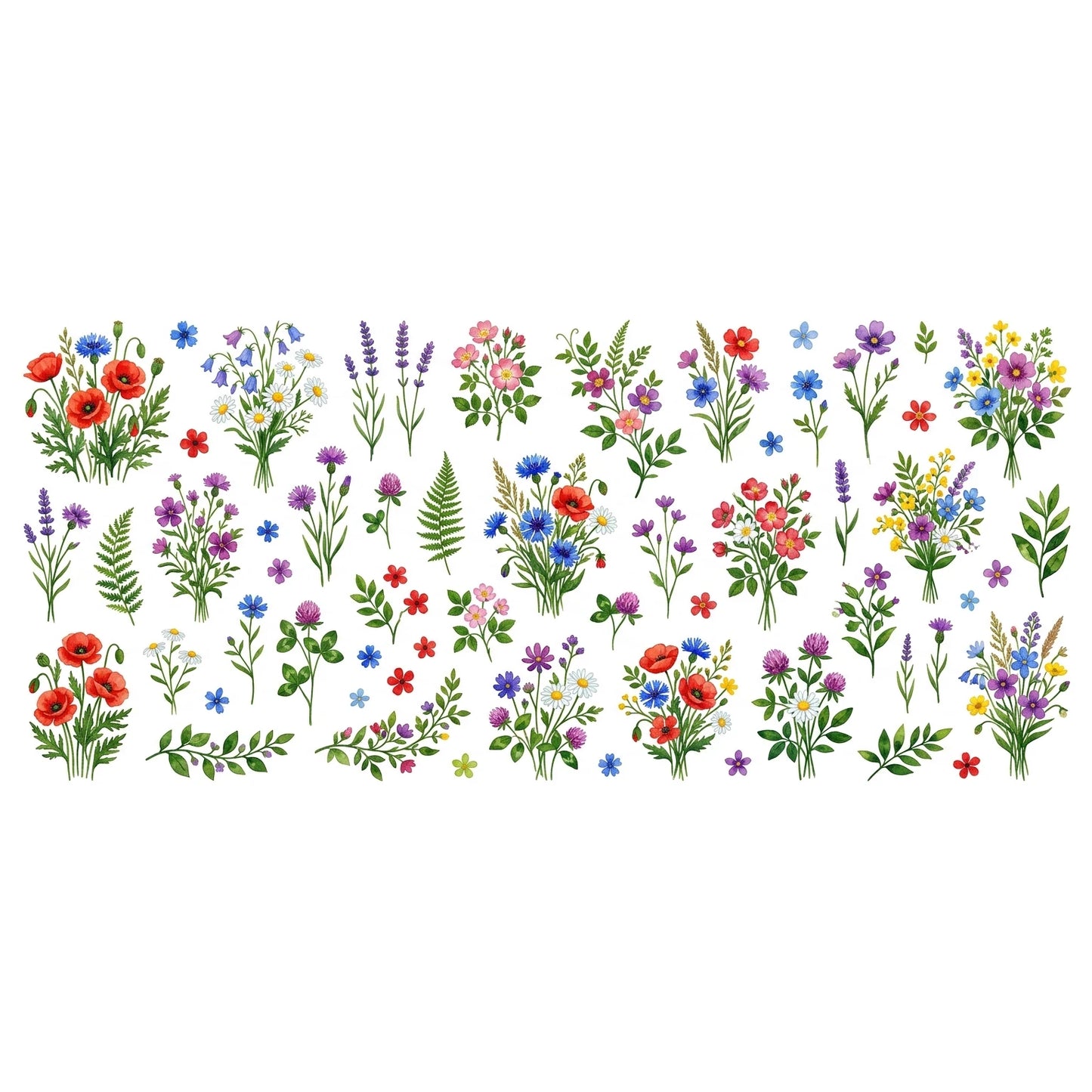 Watercolor Wildflower UV Transfer Stickers | Floral Rub-On Decals