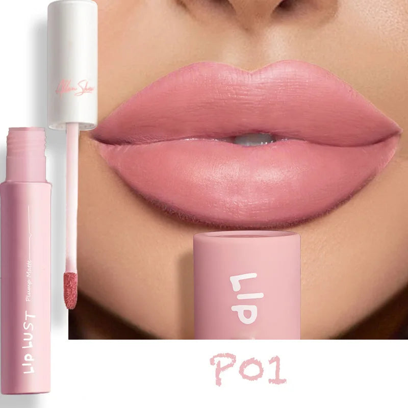 10-Color Matte Liquid Lipstick – Nude Pink & Red, Waterproof