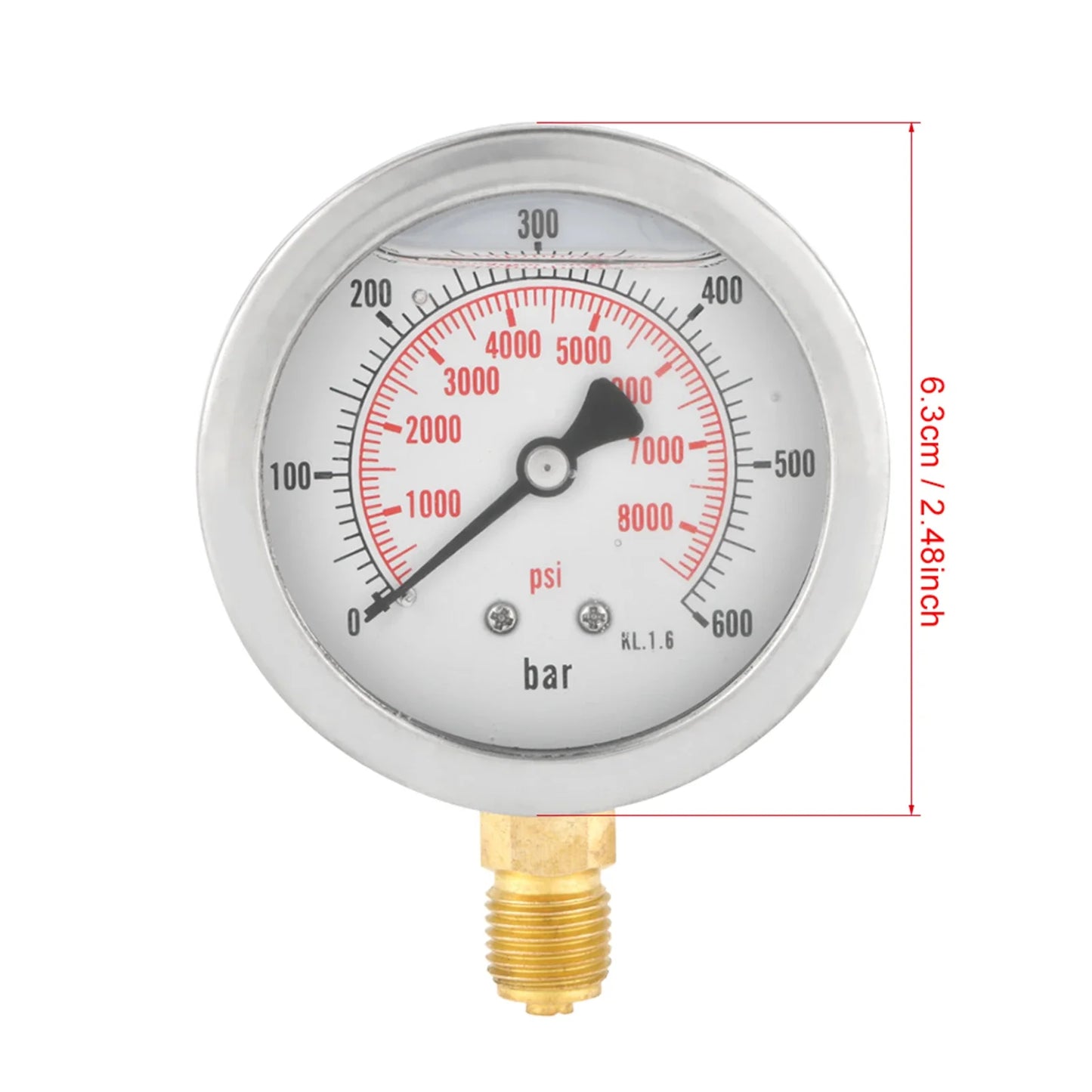 Pressure Gauge Meter Measuring Tool 0-600Bar 1 4 Dial Hydraulic Water
