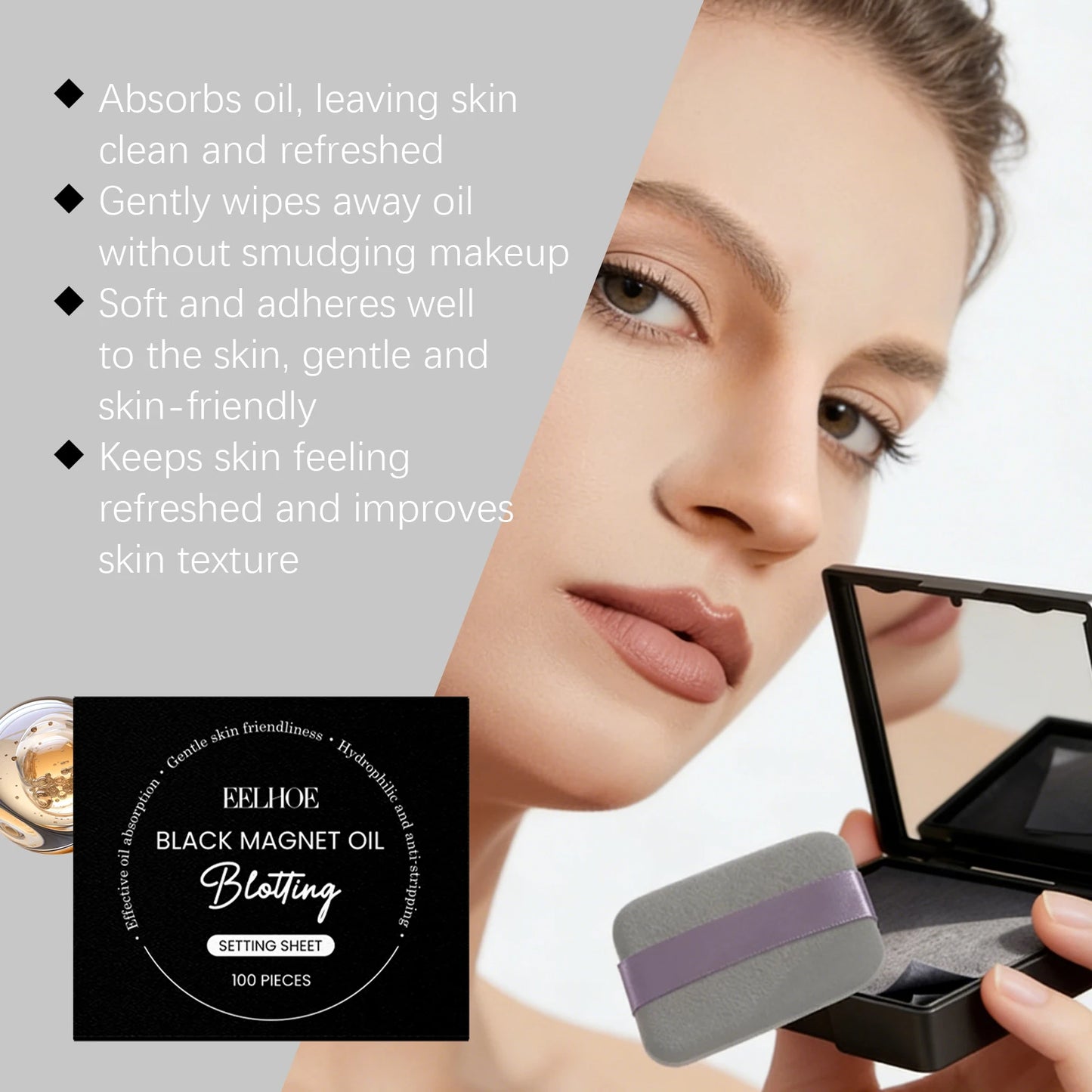 Oil Blotting Sheets with Mirror – 100 Pack Shine Control