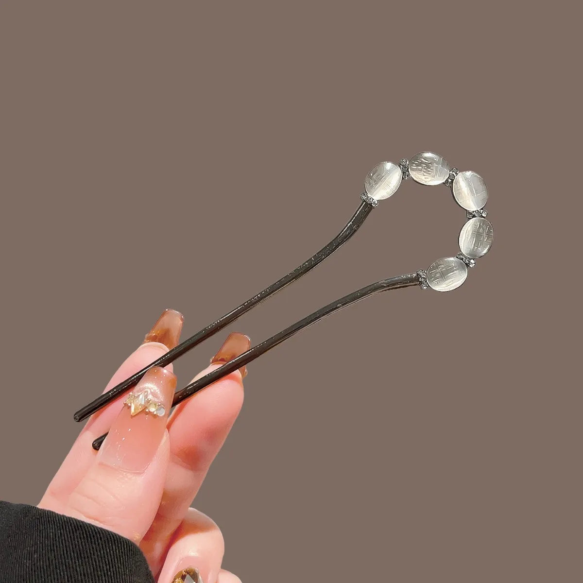 Crystal Opal U-Shaped Hair Stick | Luxury Metal Hairpin Women