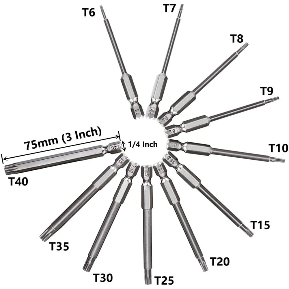 11-Piece S2 Torx Bit Set T6–T40 | Magnetic 75mm & 100mm Peaceful Pleasures Health and Wellness