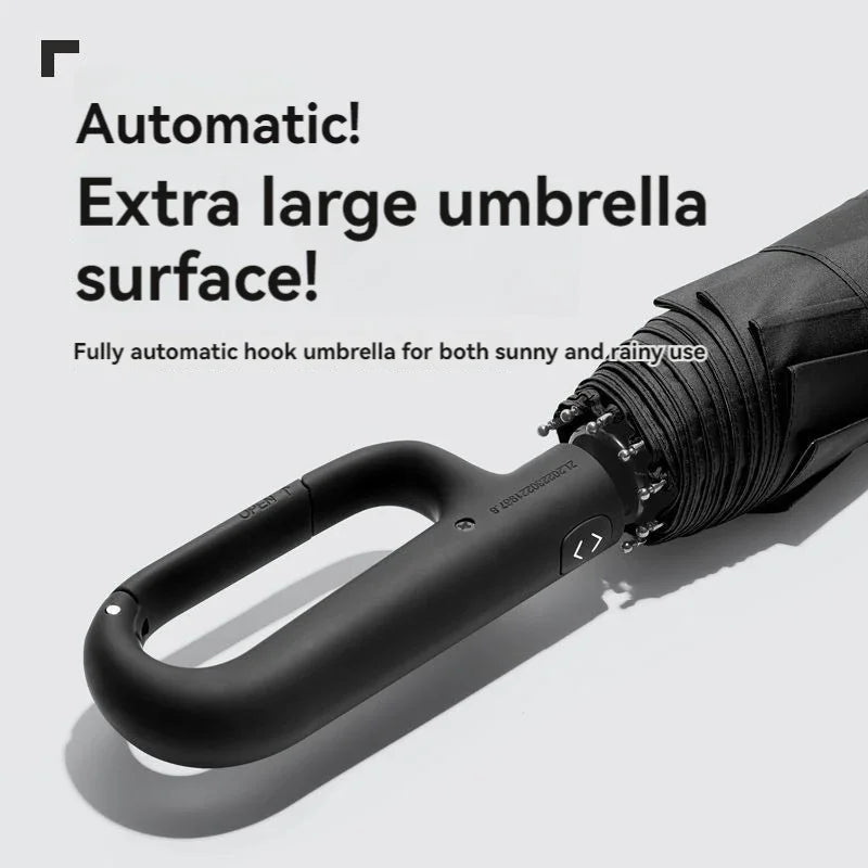 Automatic Folding Umbrella – Large Canopy, UV & Rain, Ring Buckle