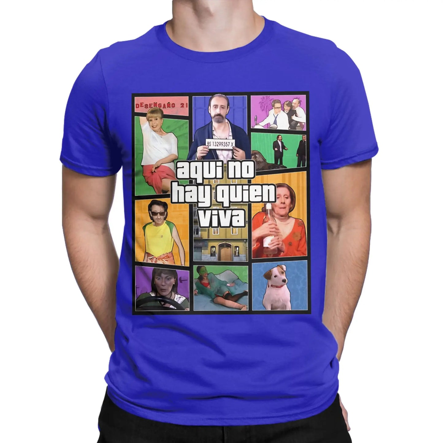Aquí No Hay Quien Viva Pure Cotton T Shirt For Men Beach Y2K Fun T Shirts O Neck Harajuku Tees Plus Size Pattern Clothes Peaceful Pleasures Health and Wellness Blue S