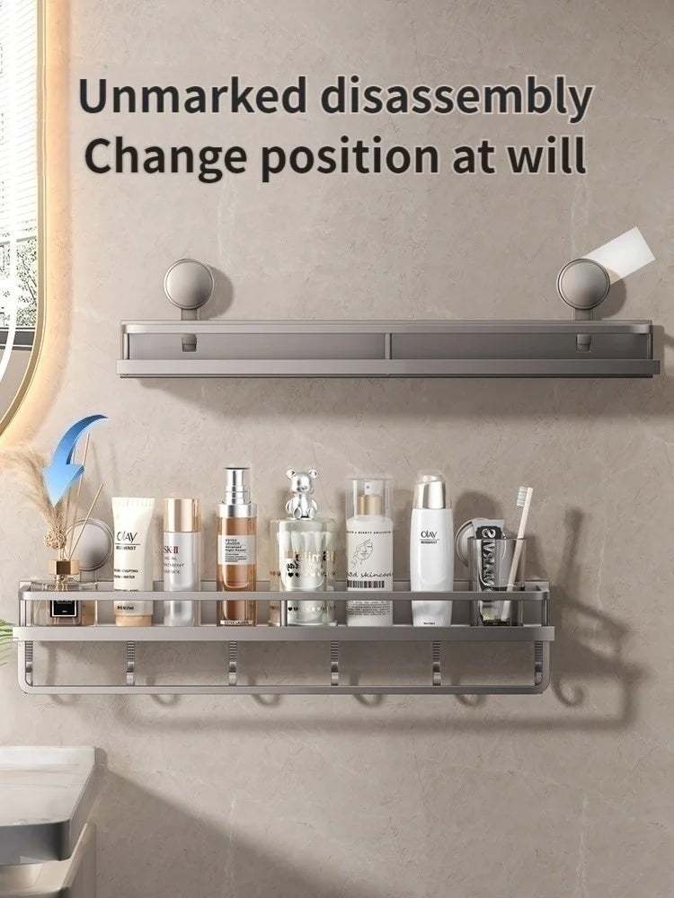 No-Drill Aluminum Suction Cup Bathroom Shelf & Towel Rack
