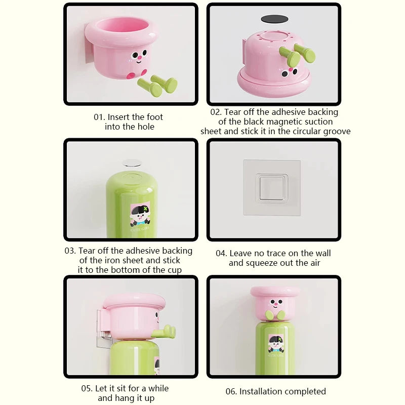 Cute Kids Creative Toothbrushes Holder,Household No Punching Organiser Rack with Cups for Toothpaste Comb,2 In 1 Gargle Cup Peaceful Pleasures Health and Wellness