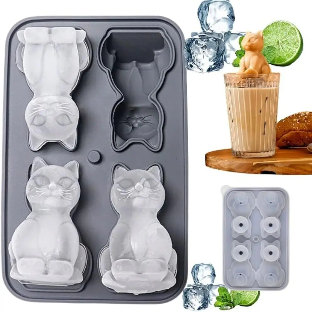 3D Cat Ice Cube Mold – BPA-Free Silicone, 4 Cavities