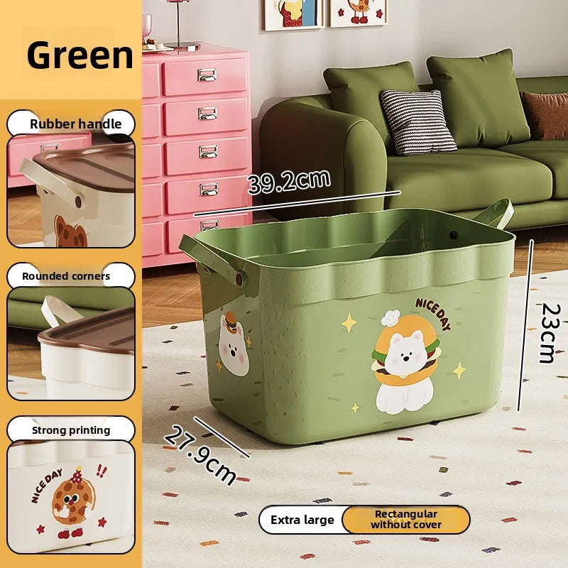 Cartoon Pattern Lidded Storage Box for Toys Snacks Dustproof Desktop Container Household Storage Solution for Various Items Peaceful Pleasures Health and Wellness GE without Lid XXL 1 Pc