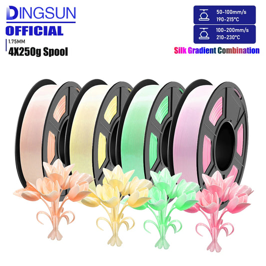DINGSUN 3D 1.75mm Gradient Silk PLA Filament ±0.02mm | 200g–1kg 3D Printer Filament Peaceful Pleasures Health and Wellness 4 Color set JB