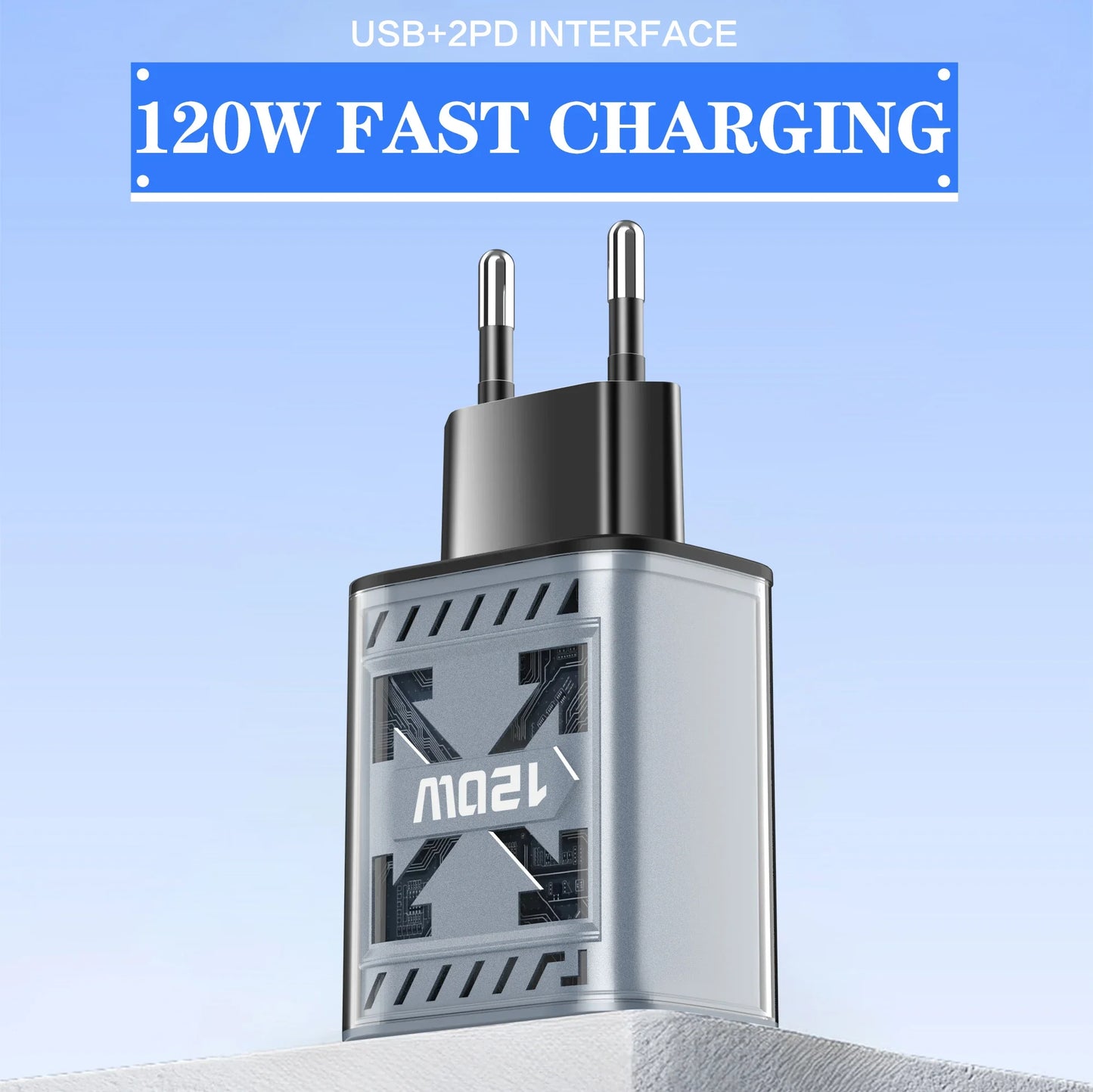 120W USB-C 3-Port Fast Charger PD QC3.0 | EU & US Plug