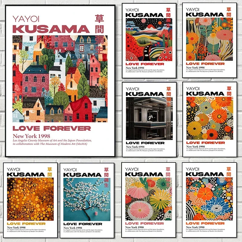 Japanese Abstract Mountain Canvas Wall Art | Yayoi Kusama Style