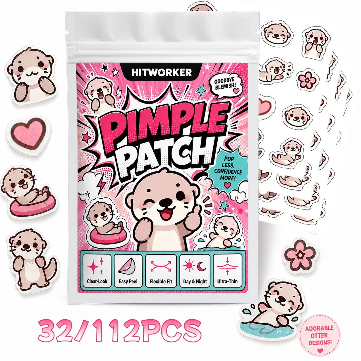 Cute Otter Hydrocolloid Spot Cover Patches – 32/112pcs