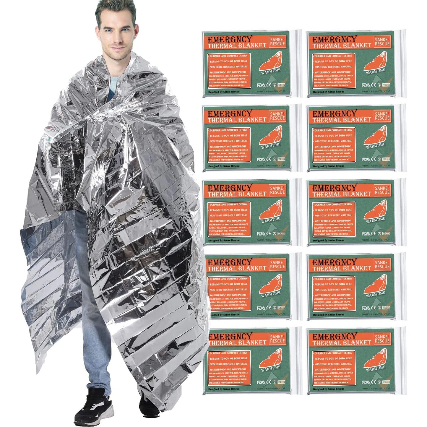 130/160*210CM Emergency Blanket Low Temperature Rescue First Aid Kit Insulation Blanket Lifesaving Warm Insulation Survival Edc Peaceful Pleasures Health and Wellness Silver X 10
