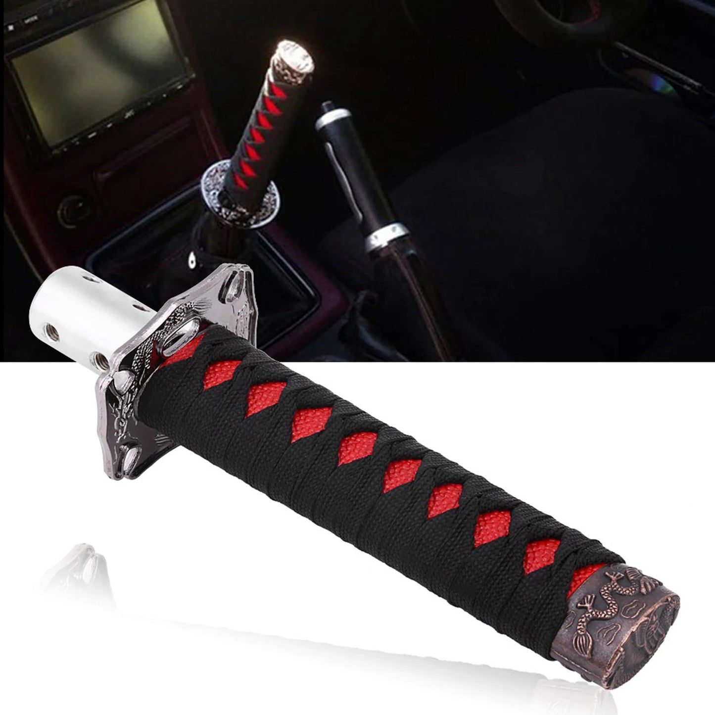 Japanese Sword Gear Shift Knob | 4 Adapters, Black & Red
