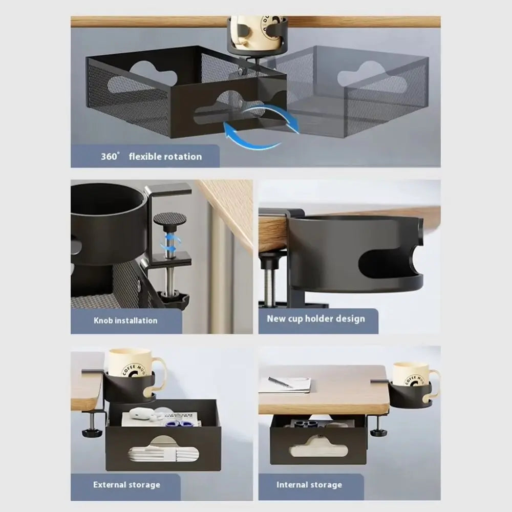 360 Degree Rotating Under Desk Storage Rack No Drill High Load Capacity Desktop Stationery Shelf Multifunctional Carbon Steel Peaceful Pleasures Health and Wellness