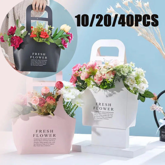 Kraft Paper Flower Bags Waterproof Foldable with Handle | 10–40 Pcs Floral Gift Bag Peaceful Pleasures Health and Wellness