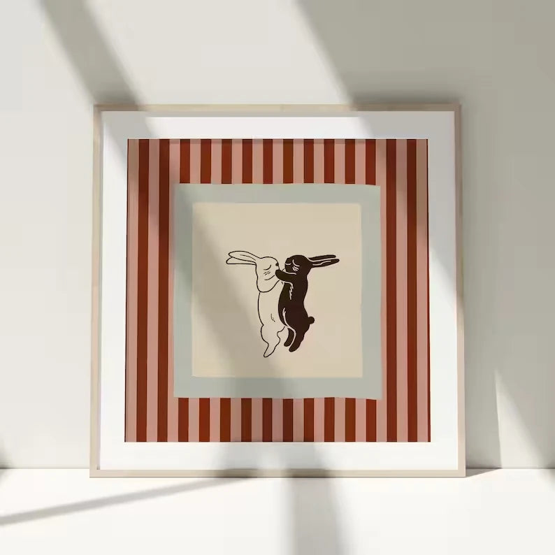 Retro Dancing Rabbits Canvas Wall Art Print | Home Decor