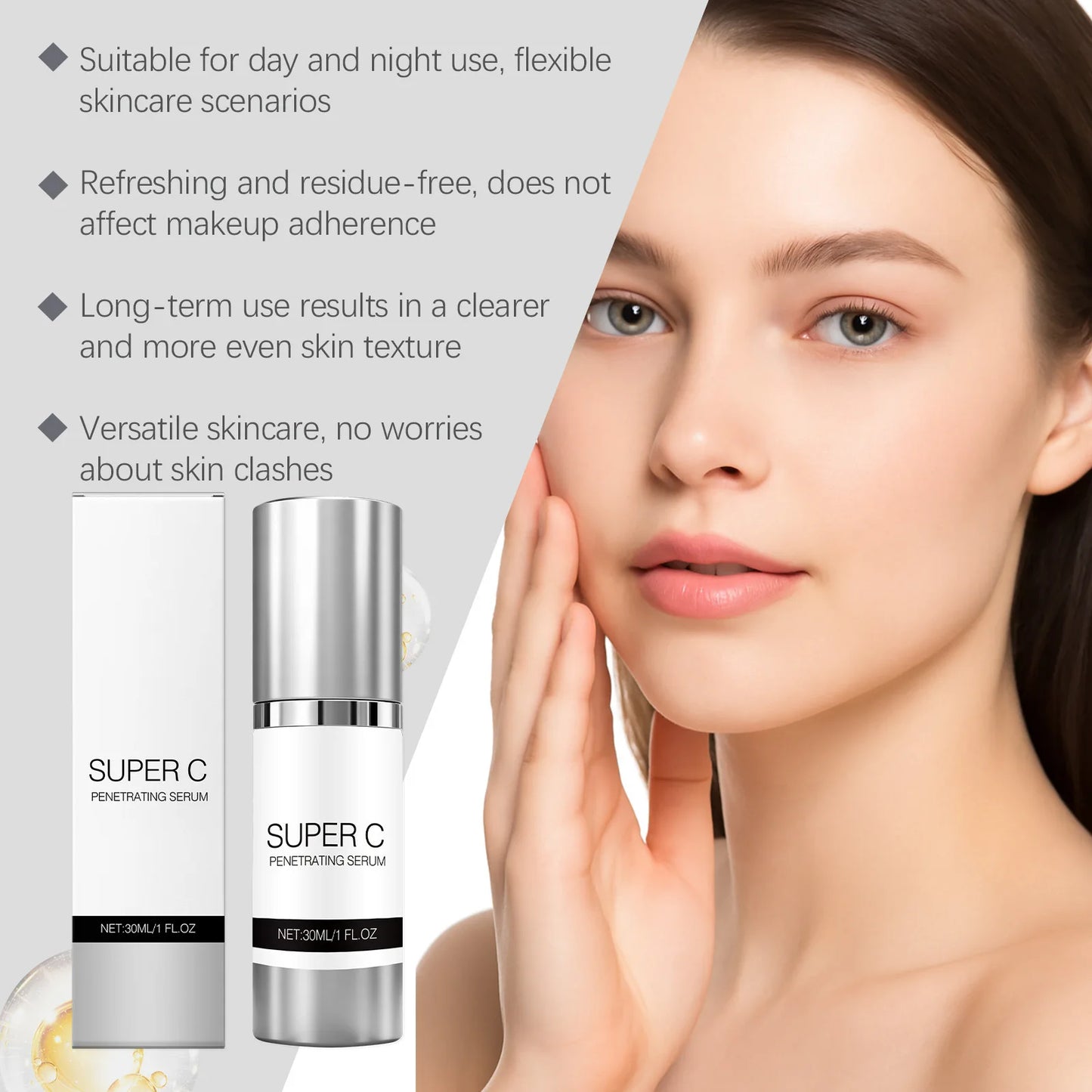 Vitamin C Facial Serum Mild Moisturize Deep Penetrating Improve Fine Line Relief Rough Strengthen Skin Barrier Skincare Essence Peaceful Pleasures Health and Wellness