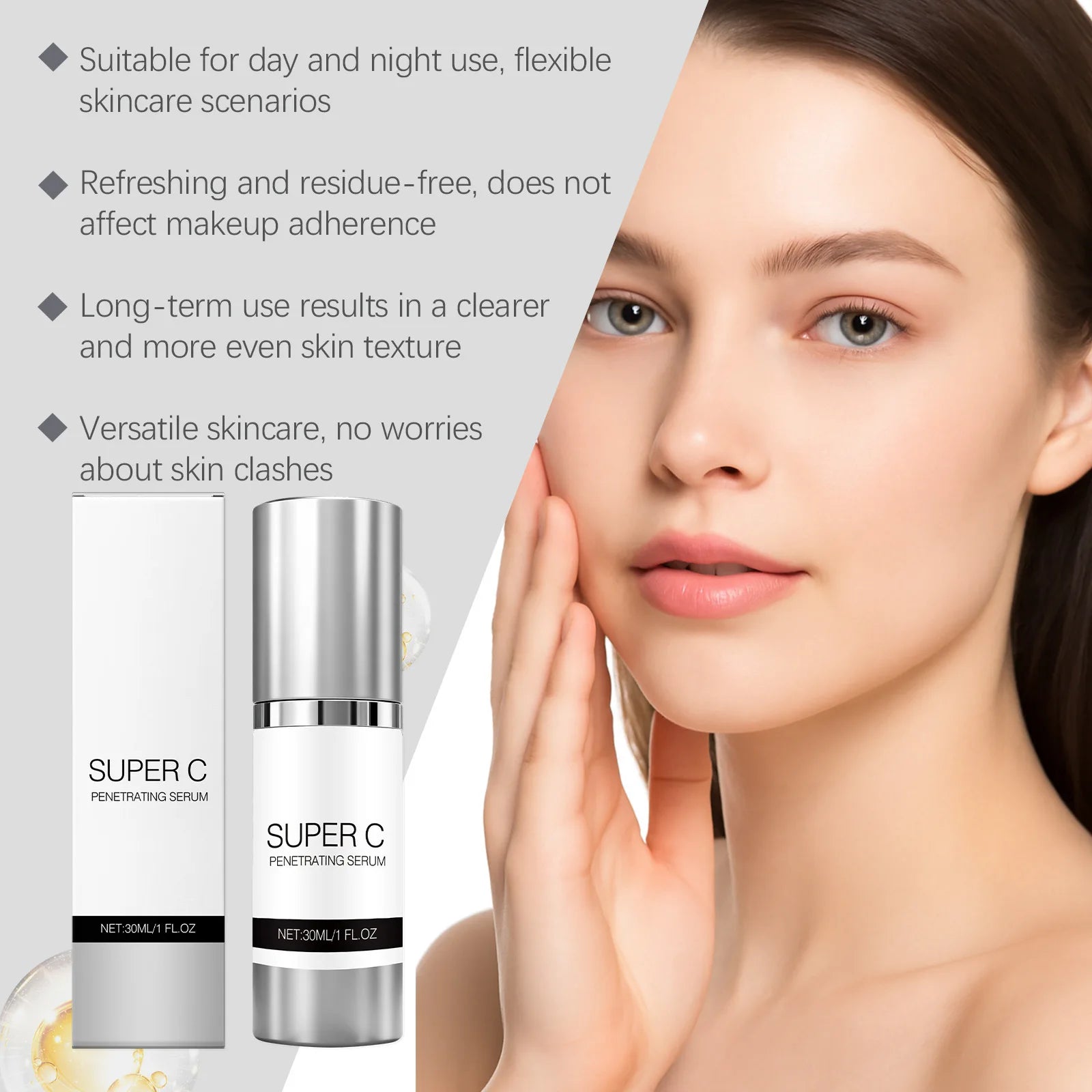 Vitamin C Facial Serum Mild Moisturize Deep Penetrating Improve Fine Line Relief Rough Strengthen Skin Barrier Skincare Essence Peaceful Pleasures Health and Wellness