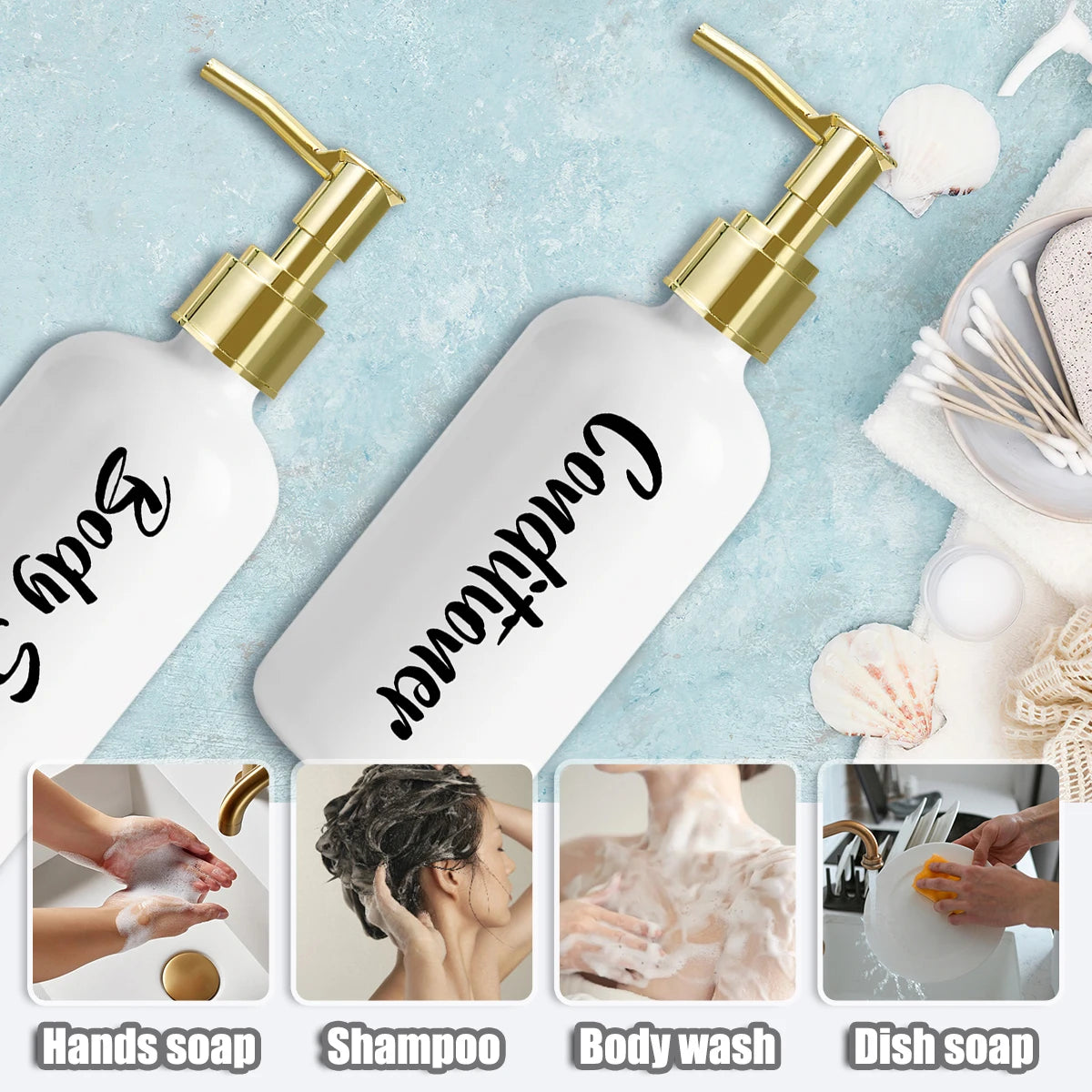 3Pcs Shampoo and Conditioner Dispenser Shower Soap Bottles with Pump, Refillable Shampoo Conditioner Body Wash Dispenser Peaceful Pleasures Health and Wellness