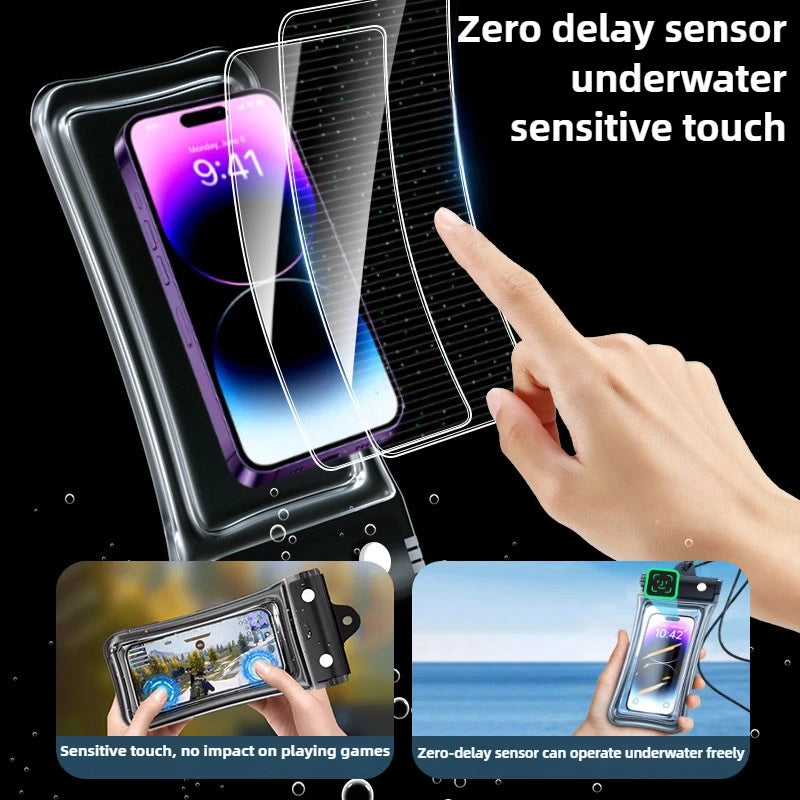 Outdoor Universal Waterproof Phone Bag IPX8 Rated Touchable Screen Pouch with Lanyard for Songkran Swimming Diving Drifting Peaceful Pleasures Health and Wellness