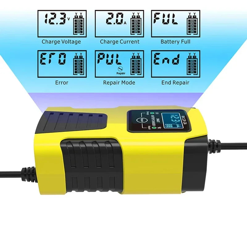 New Automatic 2A 6V 12V Car Battery Charger Lead-Acid GEL AGM Wet Calcium Deep Cycle VRLA Pulse Repair with LCD Display Peaceful Pleasures Health and Wellness
