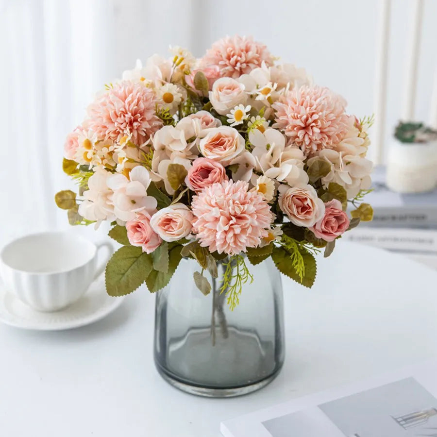 Artificial Chamomile Hydrangea Silk Bouquet | Wedding & Home Décor