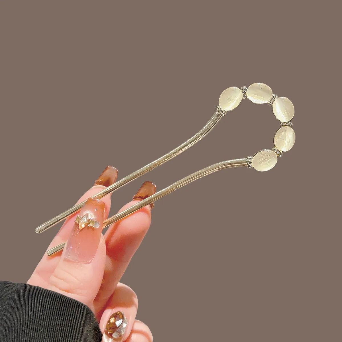 Crystal Opal U-Shaped Hair Stick | Luxury Metal Hairpin Women