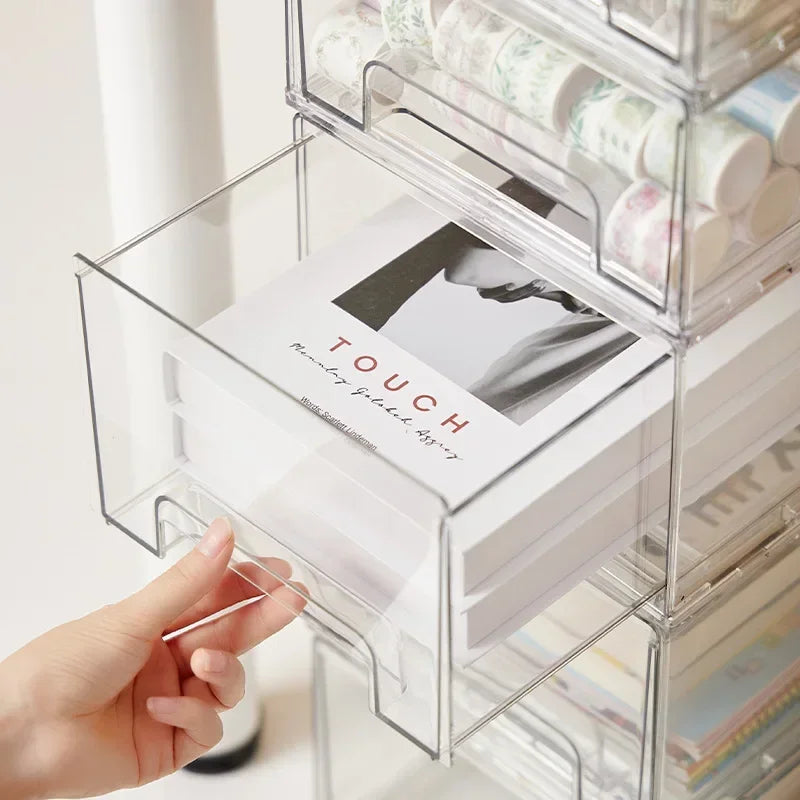 Transparent drawer storage box Large capacity Table cosmetic sundries sorting box Simple office stationery multilayer organizer Peaceful Pleasures Health and Wellness