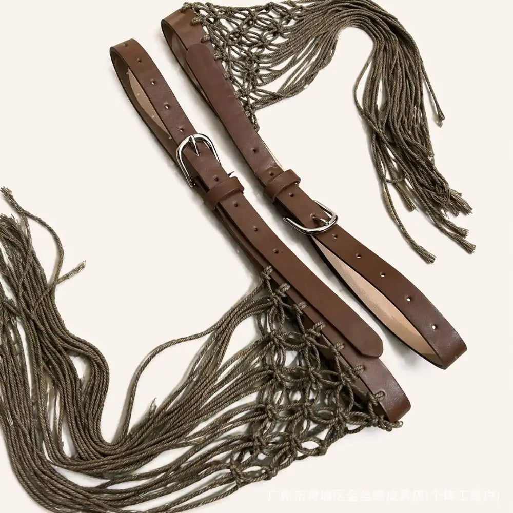 Y2K Boho Tassel Woven Belt | Retro Knit Rope Waistband Women