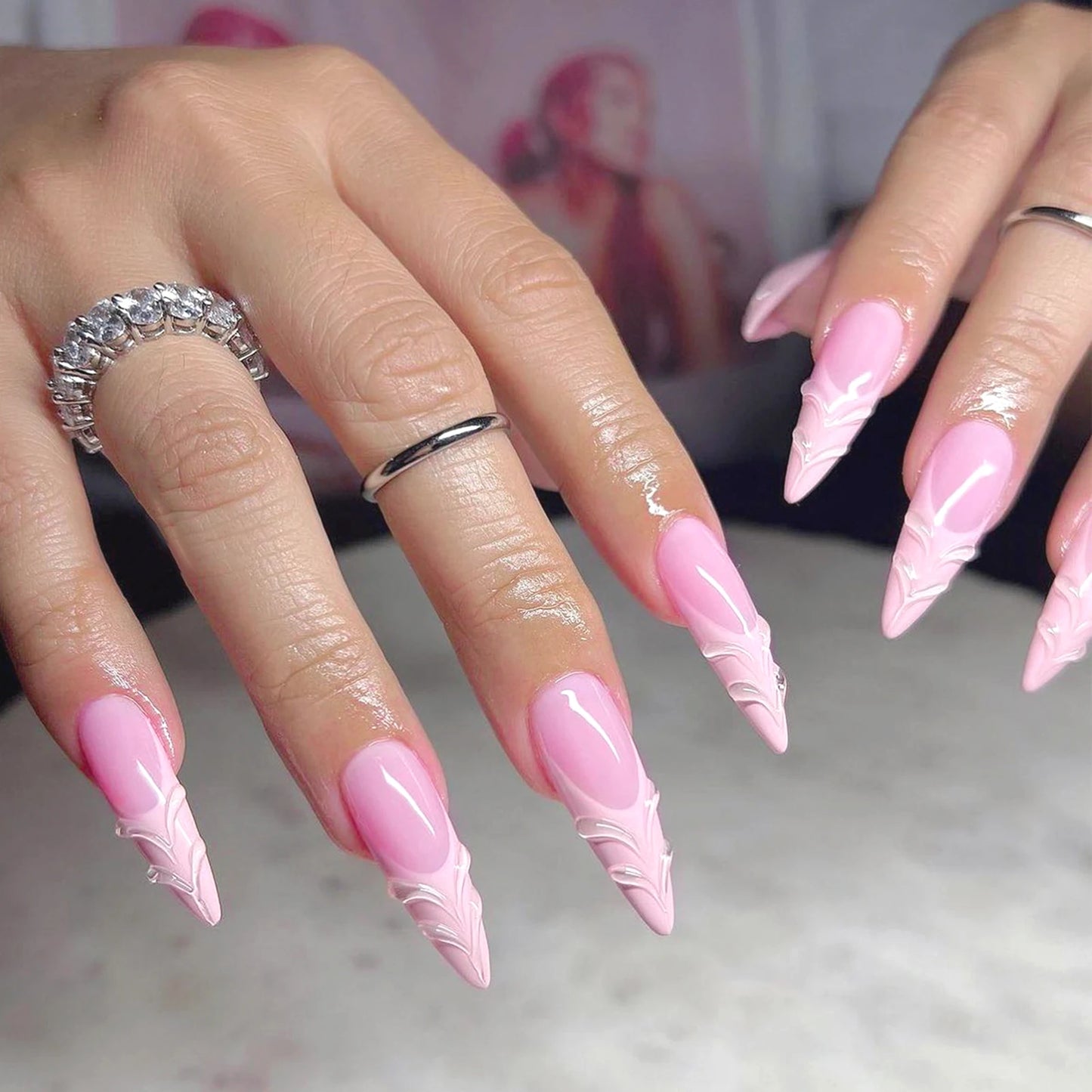 24pcs 3D Flower Press On Nails | Purple Aurora Almond Shape